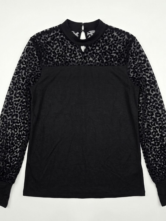 VENUS Tops - VENUS Black Leopard Mesh Yoke Long Sleeve Top Womens 1X #24